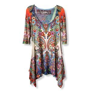 AMMA Y2K Paisley Sweater Knit Tunic Dress Small Boho Hippie Colorful Artsy USA